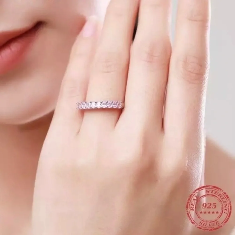 925 Sterling Silver Stackable Round Dazzling Pink Cubic Zirconia Ring